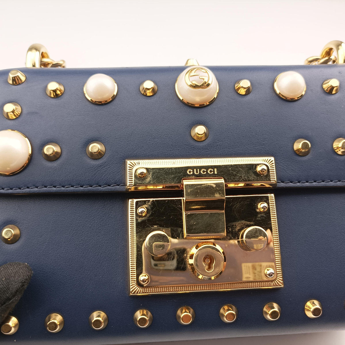 Pre-owned Gucci Padlock Navy Leather 432182 shoulderbag | stylenewstar