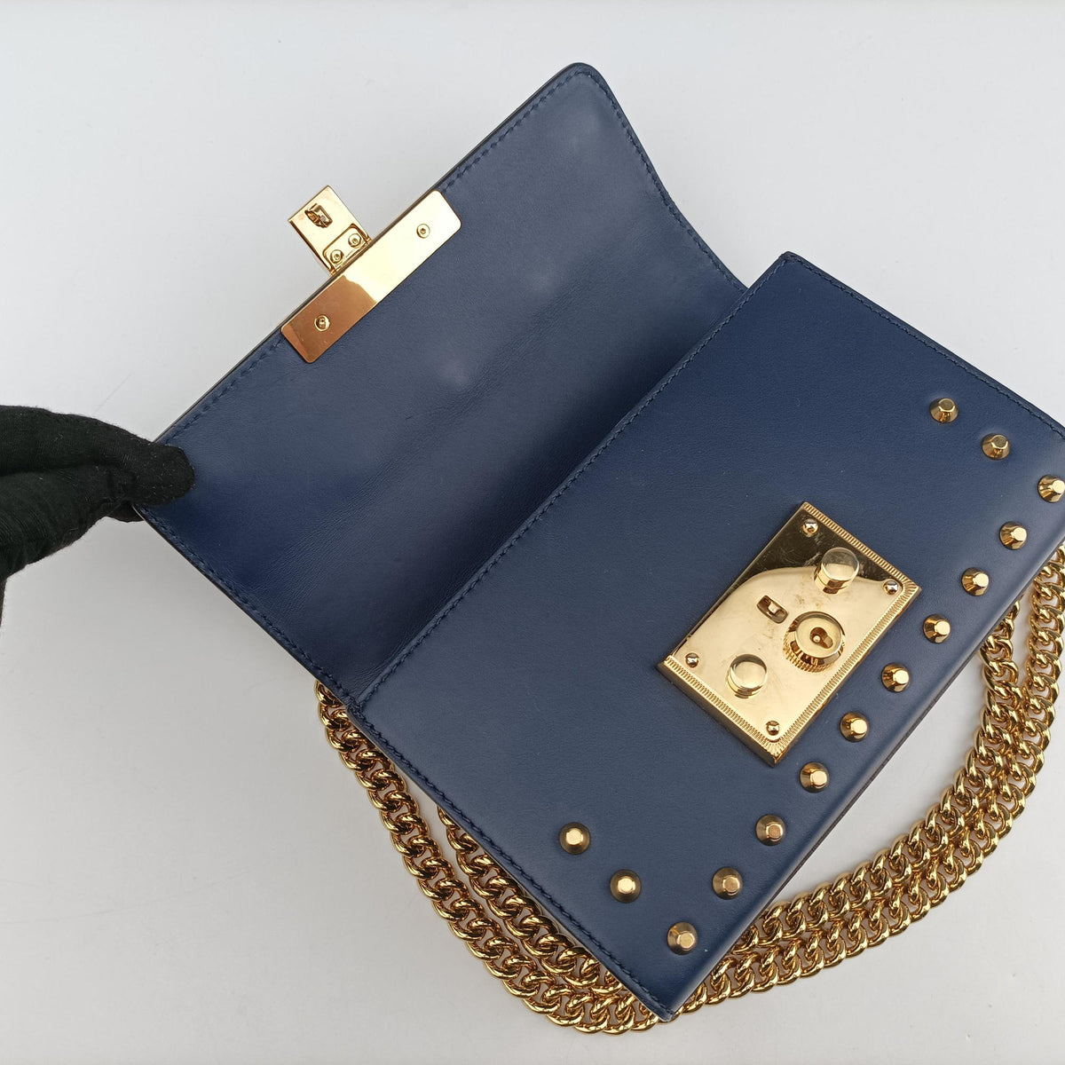 Pre-owned Gucci Padlock Navy Leather 432182 shoulderbag | stylenewstar
