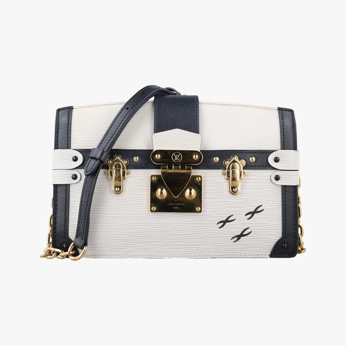 Pre-owned Louis Vuitton Trunk clutch White×Black Leather×Epi M52151 shoulderbag | stylenewstar