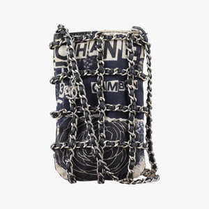 Pre-owned Chanel Tech Me Out phone case Navy x White Canvas AP1161 shoulderbag | stylenewstar