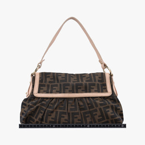 Pre-owned Fendi Tobacco Zucca Chef Brown×pink Canvas×Leather 8BR445 shoulderbag | stylenewstar