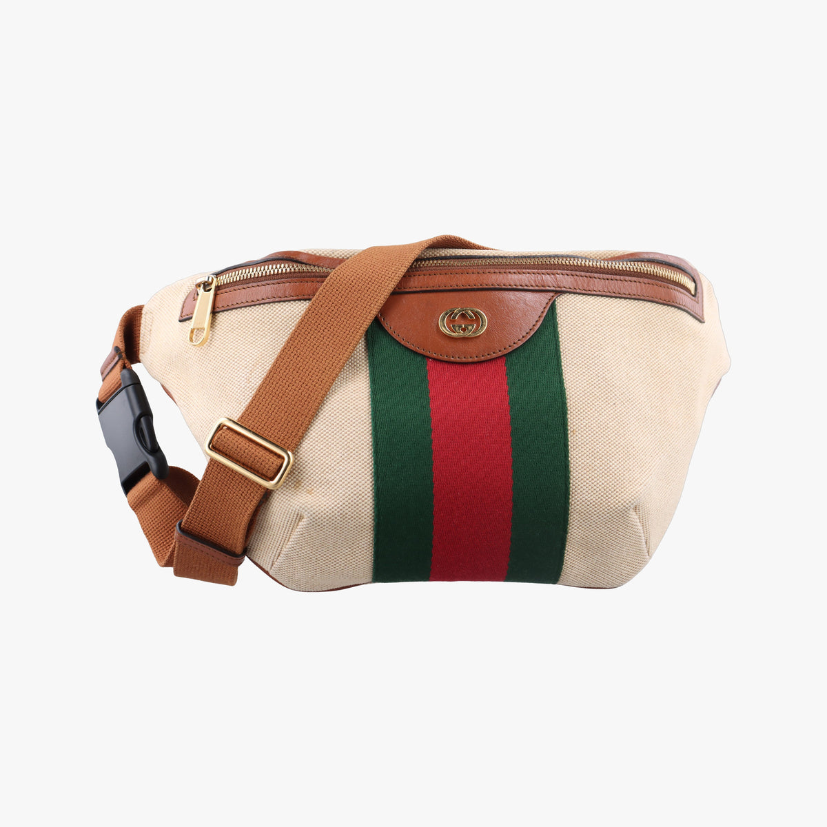 Pre-owned Gucci Sherry Vintage Beige×Brown Canvas × Leather 575082 bum bag/waist bag | stylenewstar
