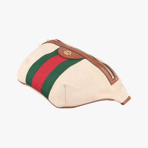 Pre-owned Gucci Sherry Vintage Beige×Brown Canvas × Leather 575082 bum bag/waist bag | stylenewstar
