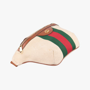 Pre-owned Gucci Sherry Vintage Beige×Brown Canvas × Leather 575082 bum bag/waist bag | stylenewstar