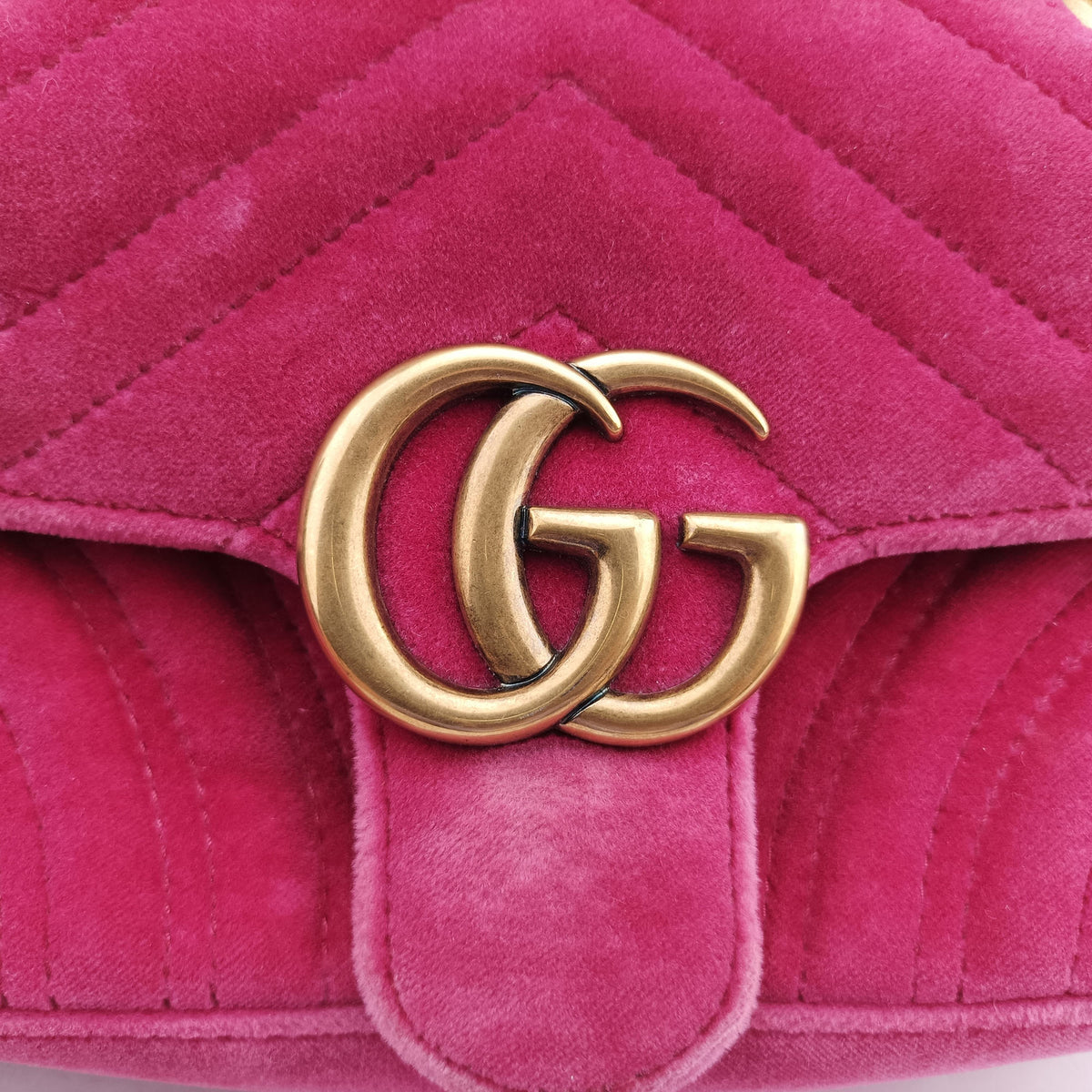 Pre-owned Gucci GG Marmont Pink velour 446744 shoulderbag | stylenewstar