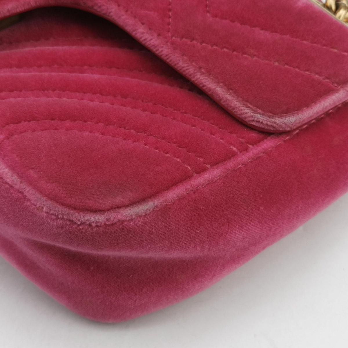 Pre-owned Gucci GG Marmont Pink velour 446744 shoulderbag | stylenewstar