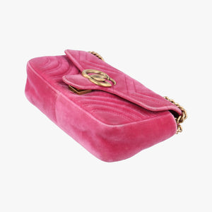 Pre-owned Gucci GG Marmont Pink velour 446744 shoulderbag | stylenewstar