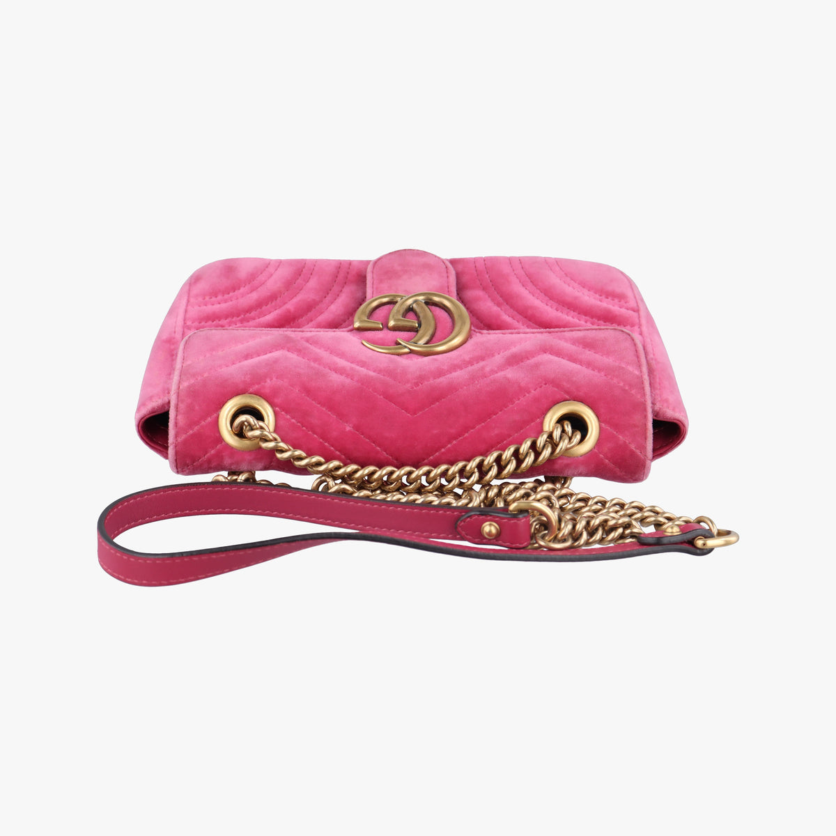 Pre-owned Gucci GG Marmont Pink velour 446744 shoulderbag | stylenewstar