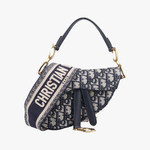 Pre-owned Christian Dior Saddle Navy Jacquard × Leather  shoulderbag | stylenewstar