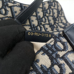 Pre-owned Christian Dior Saddle Navy Jacquard × Leather  shoulderbag | stylenewstar