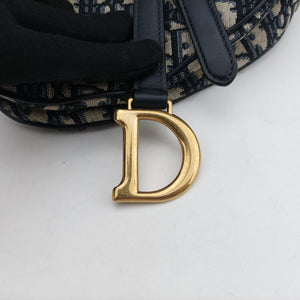 Pre-owned Christian Dior Saddle Navy Jacquard × Leather  shoulderbag | stylenewstar
