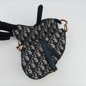 Pre-owned Christian Dior Saddle Navy Jacquard × Leather  shoulderbag | stylenewstar