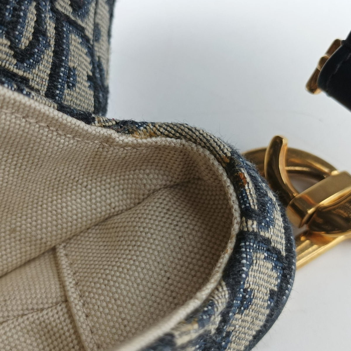 Pre-owned Christian Dior Saddle Navy Jacquard × Leather  shoulderbag | stylenewstar