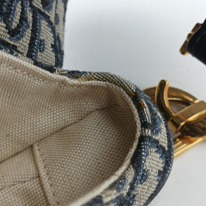 Pre-owned Christian Dior Saddle Navy Jacquard × Leather  shoulderbag | stylenewstar