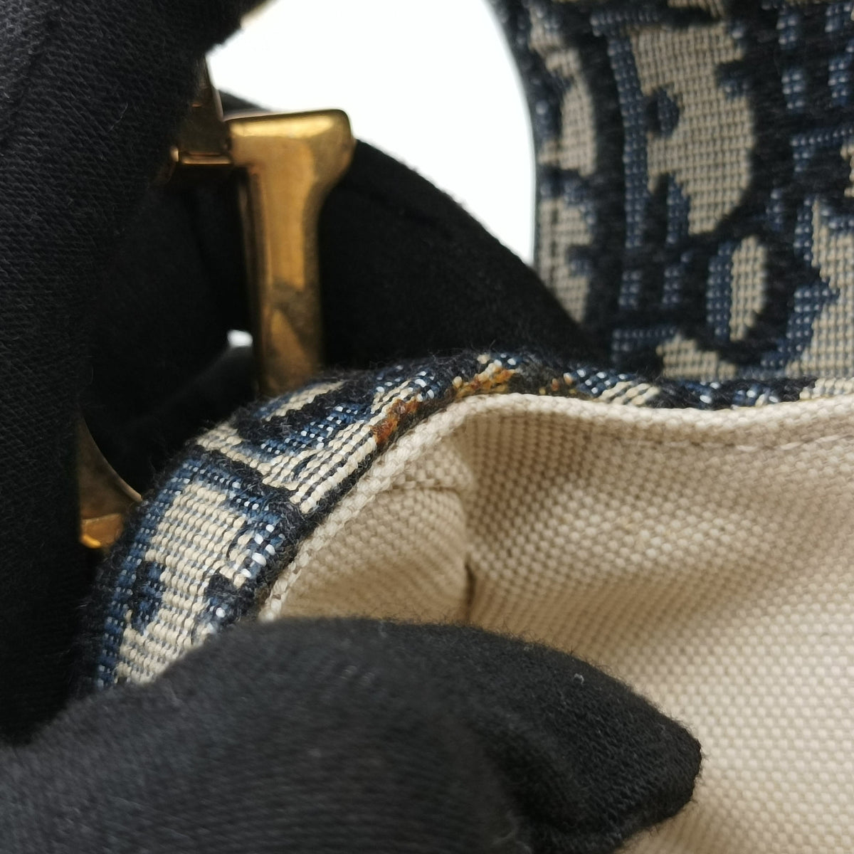 Pre-owned Christian Dior Saddle Navy Jacquard × Leather  shoulderbag | stylenewstar