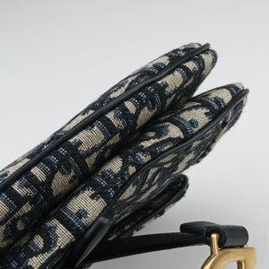 Pre-owned Christian Dior Saddle Navy Jacquard × Leather  shoulderbag | stylenewstar