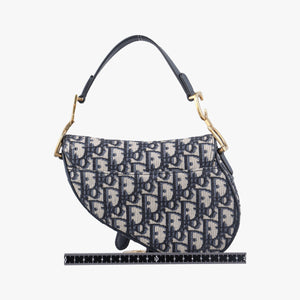 Pre-owned Christian Dior Saddle Navy Jacquard × Leather  shoulderbag | stylenewstar