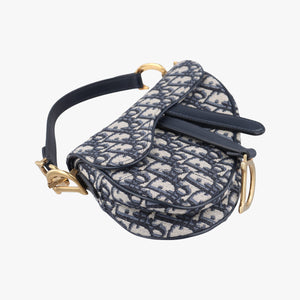 Pre-owned Christian Dior Saddle Navy Jacquard × Leather  shoulderbag | stylenewstar