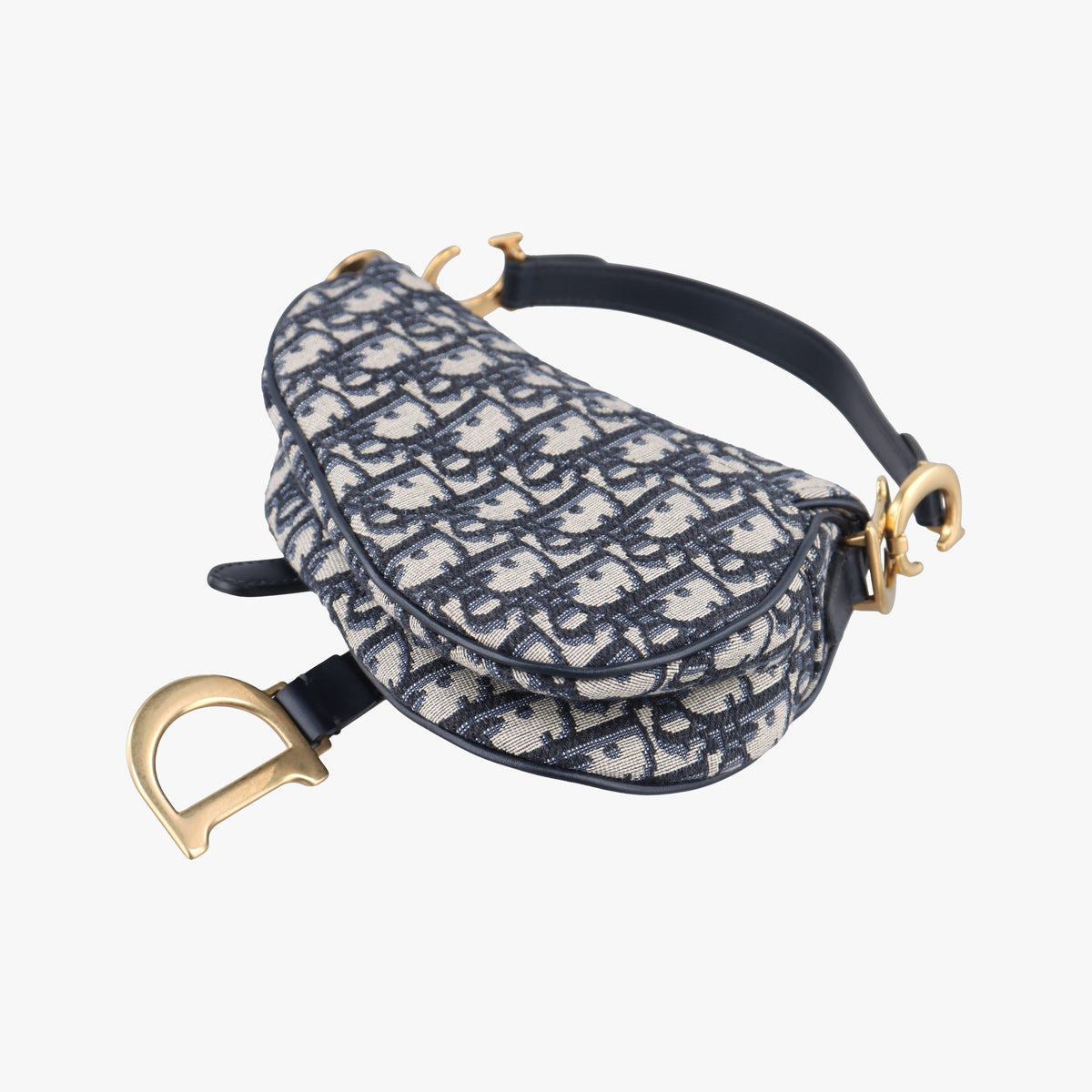 Pre-owned Christian Dior Saddle Navy Jacquard × Leather  shoulderbag | stylenewstar