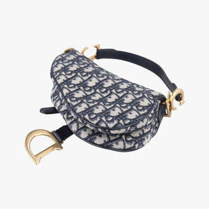 Pre-owned Christian Dior Saddle Navy Jacquard × Leather  shoulderbag | stylenewstar