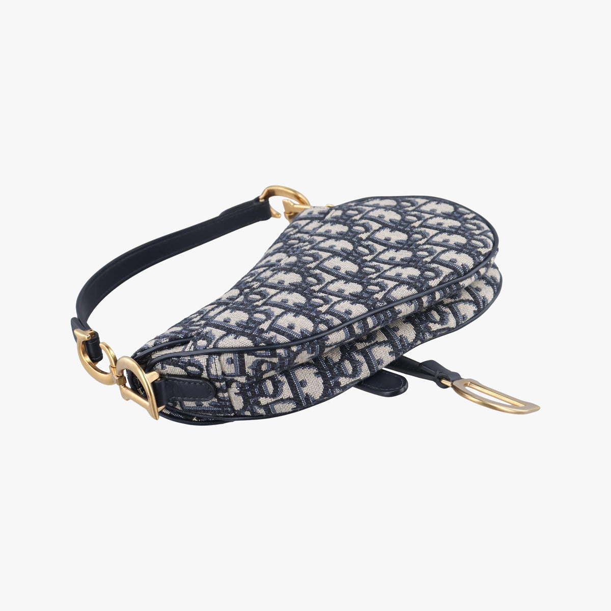 Pre-owned Christian Dior Saddle Navy Jacquard × Leather  shoulderbag | stylenewstar