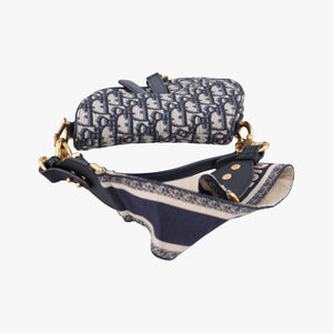 Pre-owned Christian Dior Saddle Navy Jacquard × Leather  shoulderbag | stylenewstar