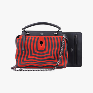 Pre-owned Fendi Dotcom Click Small Red × Black Suede × Leather 8BN299 shoulderbag | stylenewstar