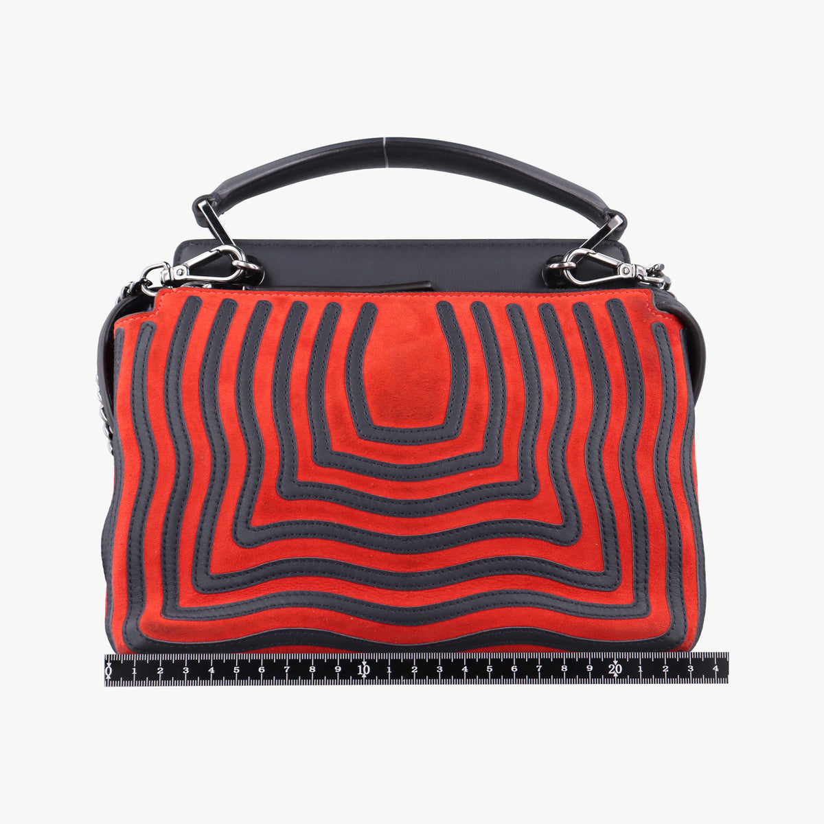 Pre-owned Fendi Dotcom Click Small Red × Black Suede × Leather 8BN299 shoulderbag | stylenewstar