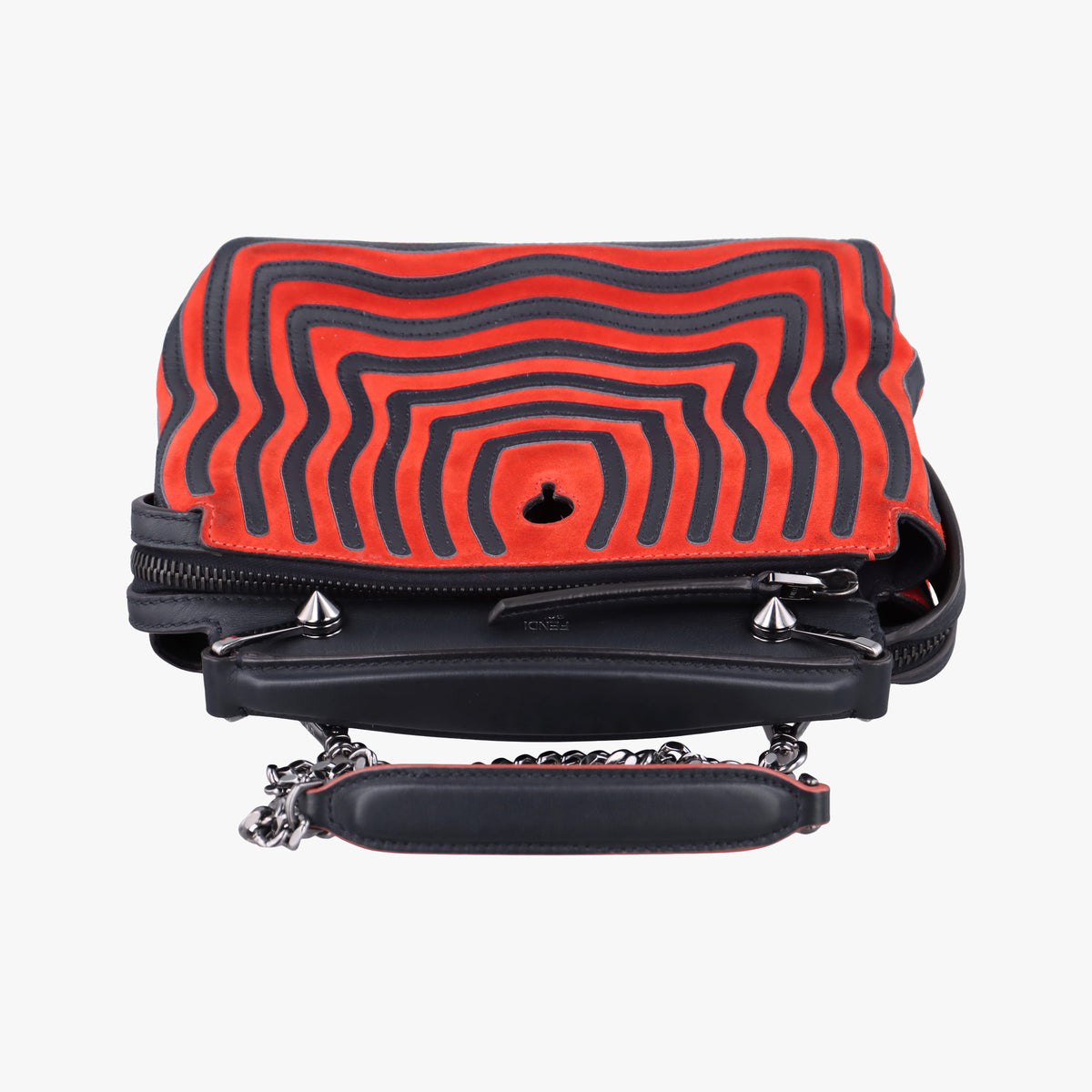 Pre-owned Fendi Dotcom Click Small Red × Black Suede × Leather 8BN299 shoulderbag | stylenewstar