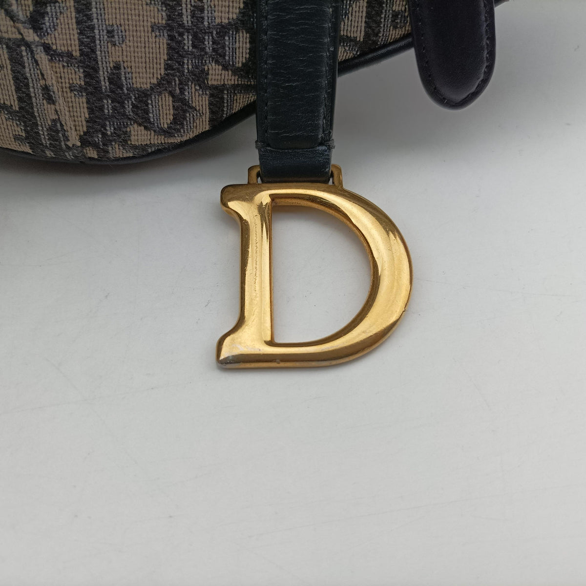 Pre-owned Christian Dior Saddle Navy Jacquard × Leather  shoulderbag | stylenewstar