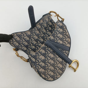 Pre-owned Christian Dior Saddle Navy Jacquard × Leather  shoulderbag | stylenewstar