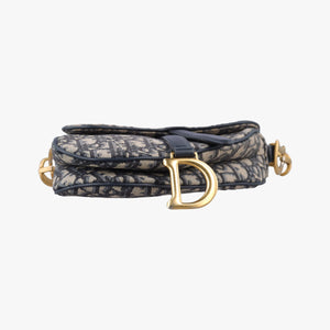 Pre-owned Christian Dior Saddle Navy Jacquard × Leather  shoulderbag | stylenewstar