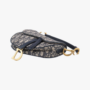 Pre-owned Christian Dior Saddle Navy Jacquard × Leather  shoulderbag | stylenewstar