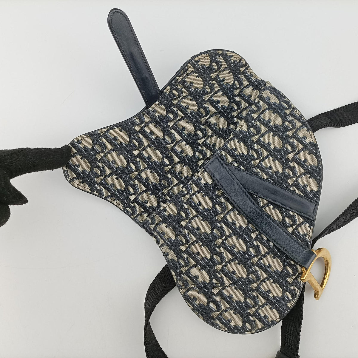Pre-owned Christian Dior Saddle Navy Jacquard×Leather  bum bag/waist bag | stylenewstar