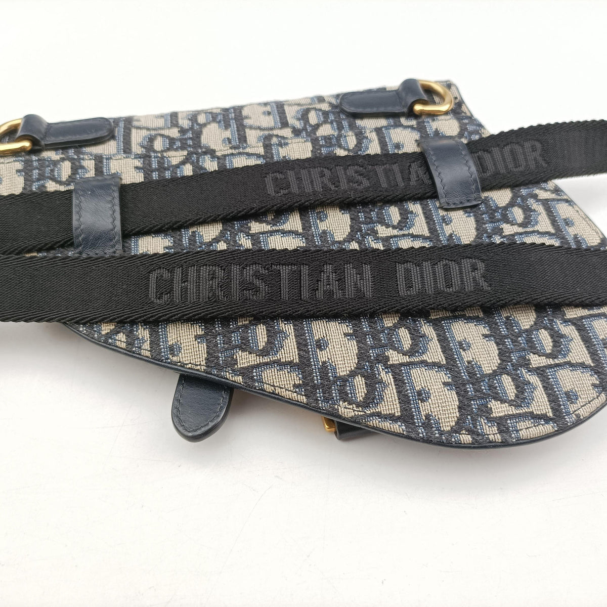 Pre-owned Christian Dior Saddle Navy Jacquard×Leather  bum bag/waist bag | stylenewstar