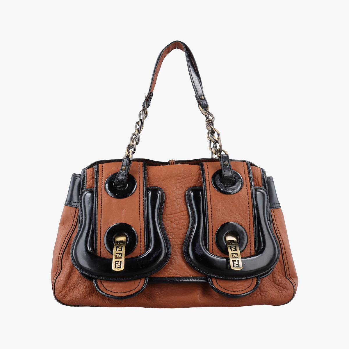 Pre-owned Fendi B Bag Black×Brown Leather×patent 8BN166 handbag | stylenewstar