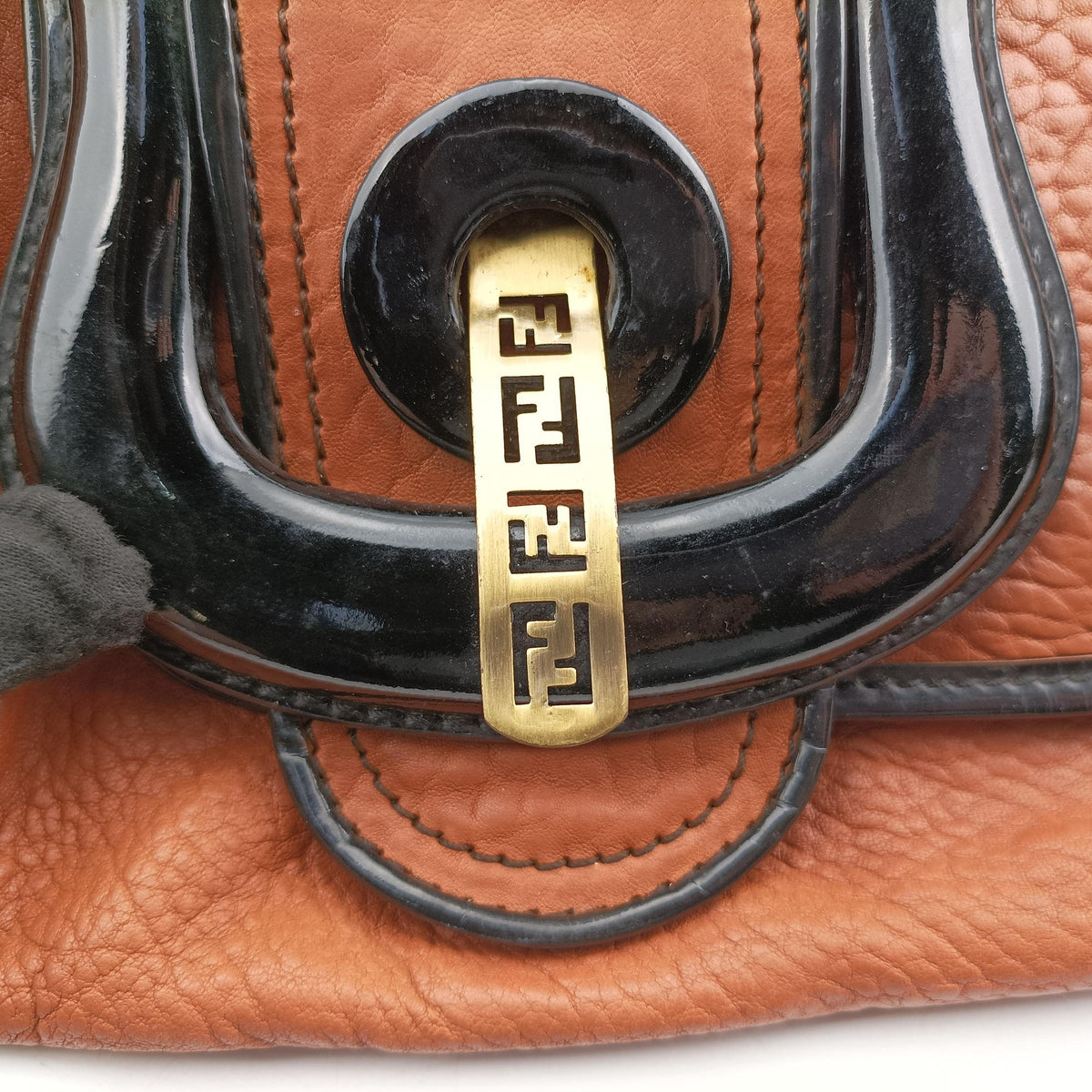 Pre-owned Fendi B Bag Black×Brown Leather×patent 8BN166 handbag | stylenewstar