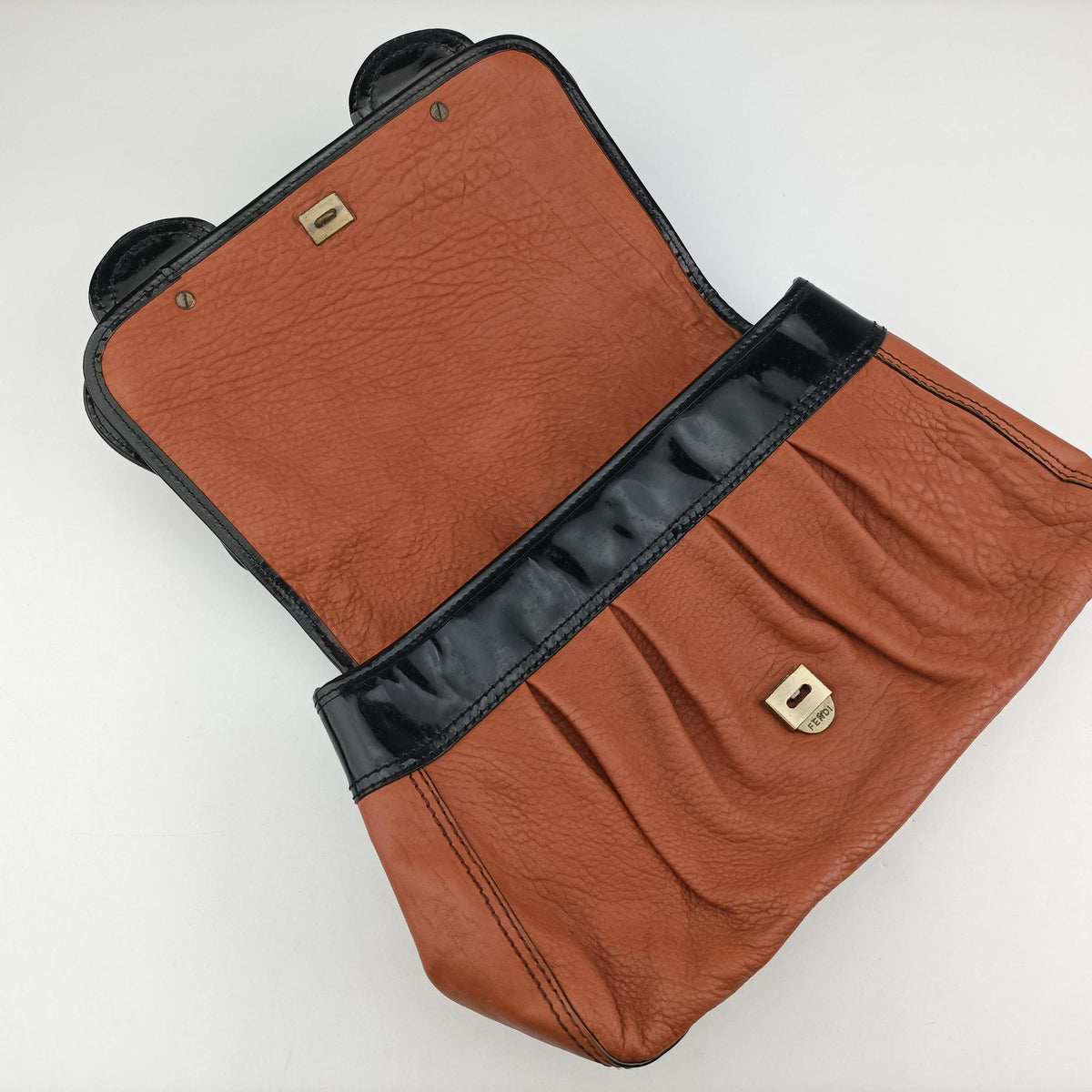 Pre-owned Fendi B Bag Black×Brown Leather×patent 8BN166 handbag | stylenewstar