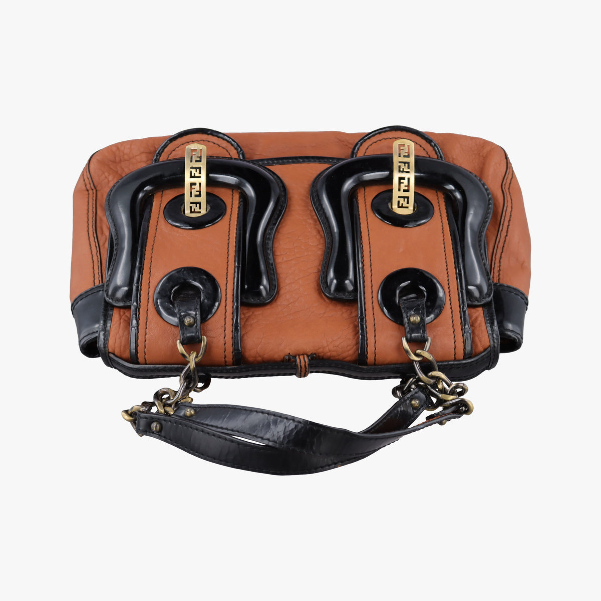 Pre-owned Fendi B Bag Black×Brown Leather×patent 8BN166 handbag | stylenewstar