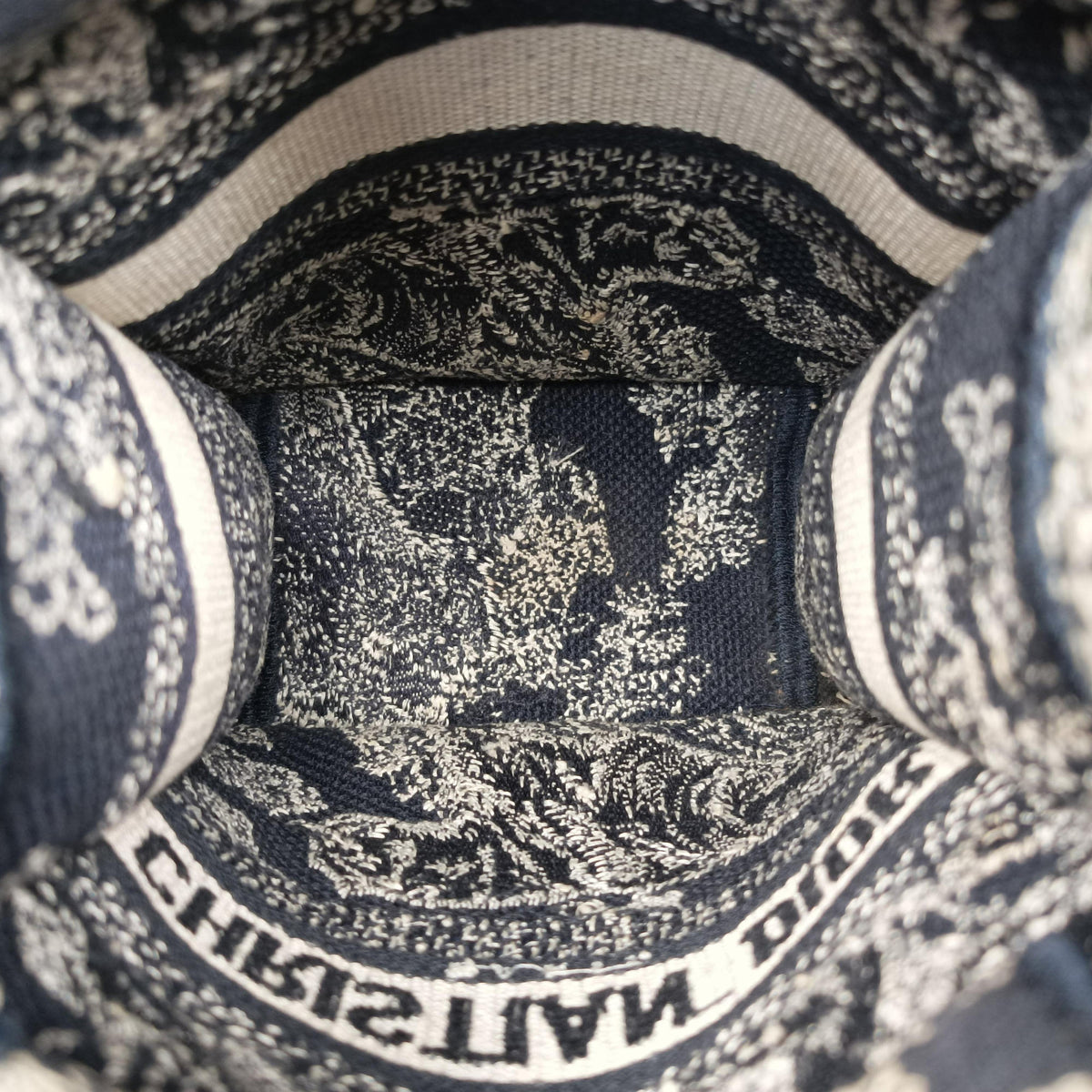 Vintage Christian Dior Book Tote Navy Jacquard  handbag | stylenewstar