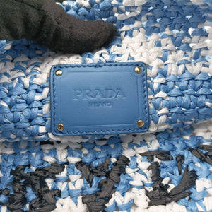 Pre-owned Prada Effect Crochet Blue Raffia  shoulderbag | stylenewstar