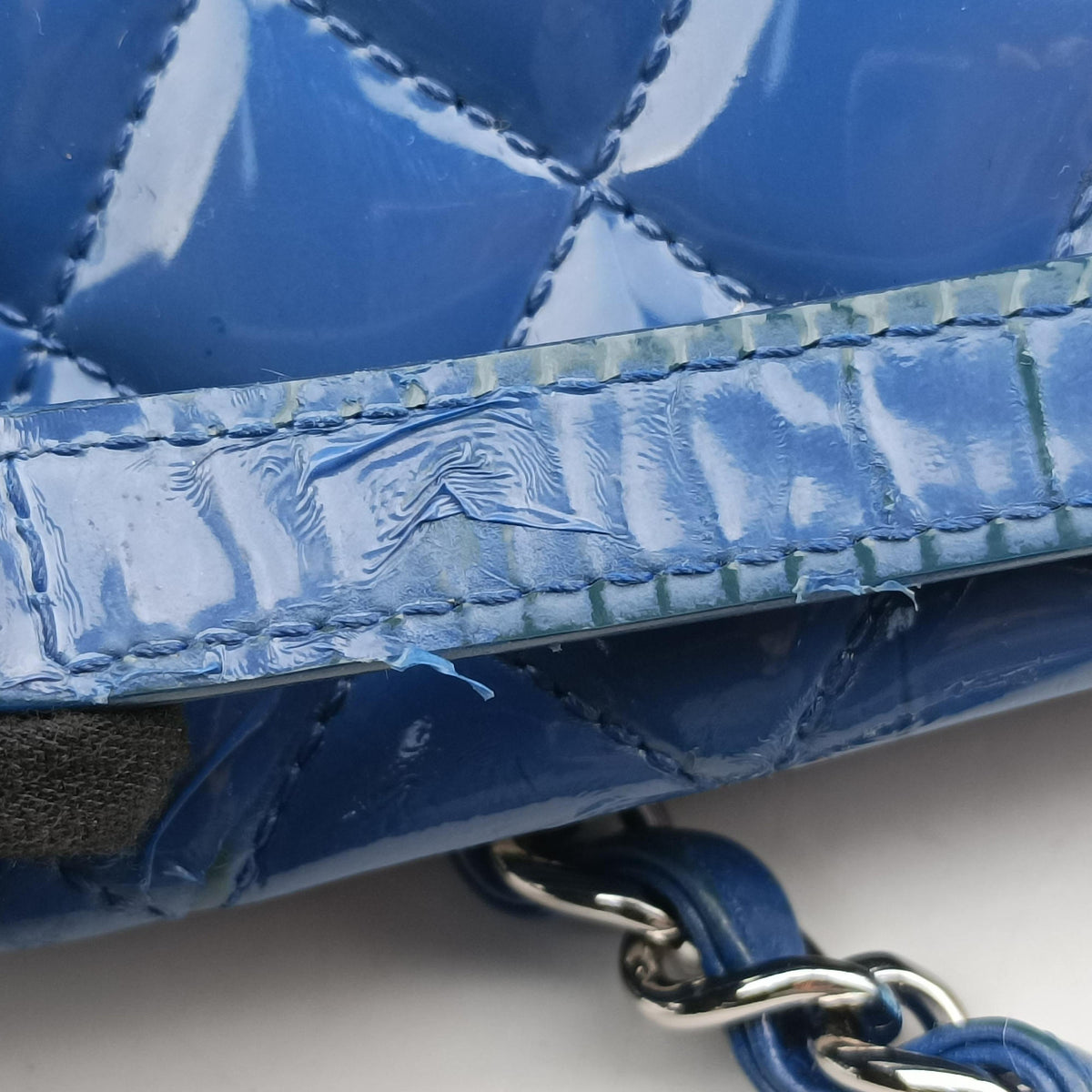Pre-owned Chanel Mademoiselle Bowling Blue Patent A50556 shoulderbag | stylenewstar