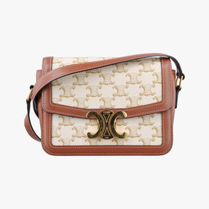 Pre-owned Celine Teen Triomphe White×brown PVC coated canvas  shoulderbag | stylenewstar