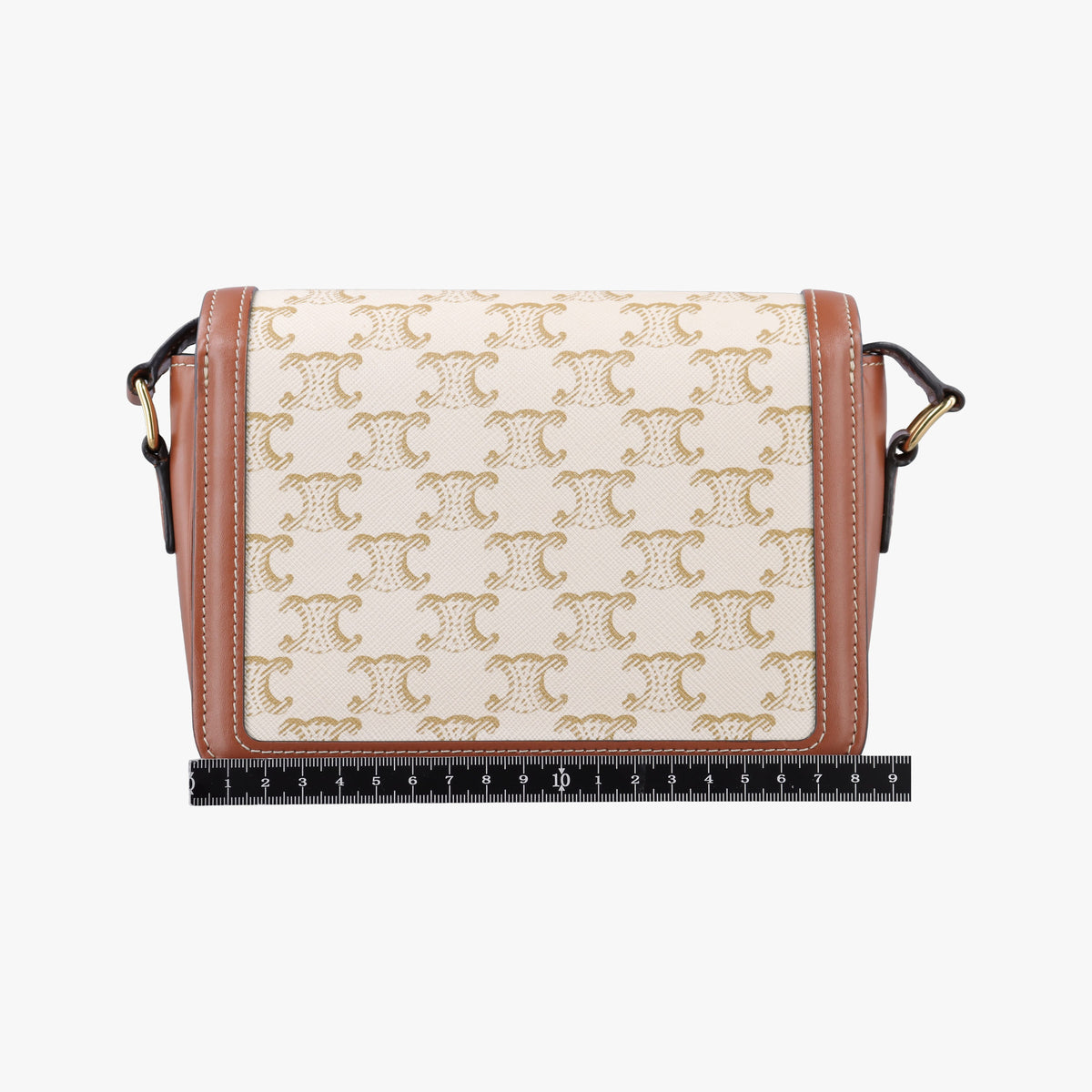 Pre-owned Celine Teen Triomphe White×brown PVC coated canvas  shoulderbag | stylenewstar