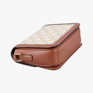 Pre-owned Celine Teen Triomphe White×brown PVC coated canvas  shoulderbag | stylenewstar