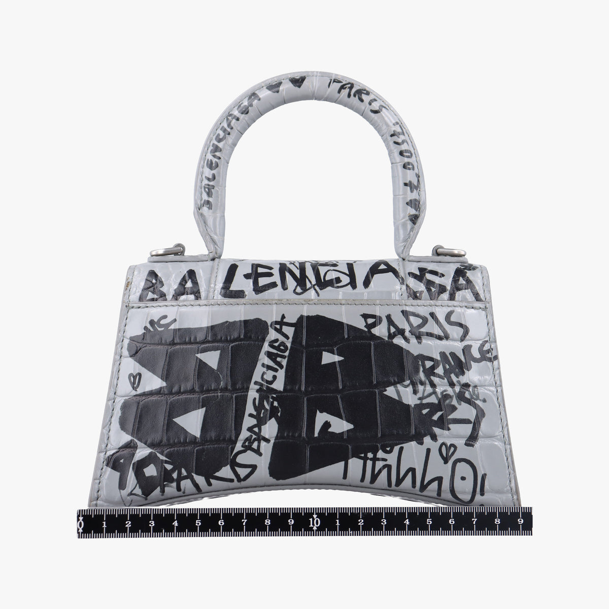 Pre-owned Balenciaga Hourglass Graffiti Gray×Black Leather  shoulderbag | stylenewstar