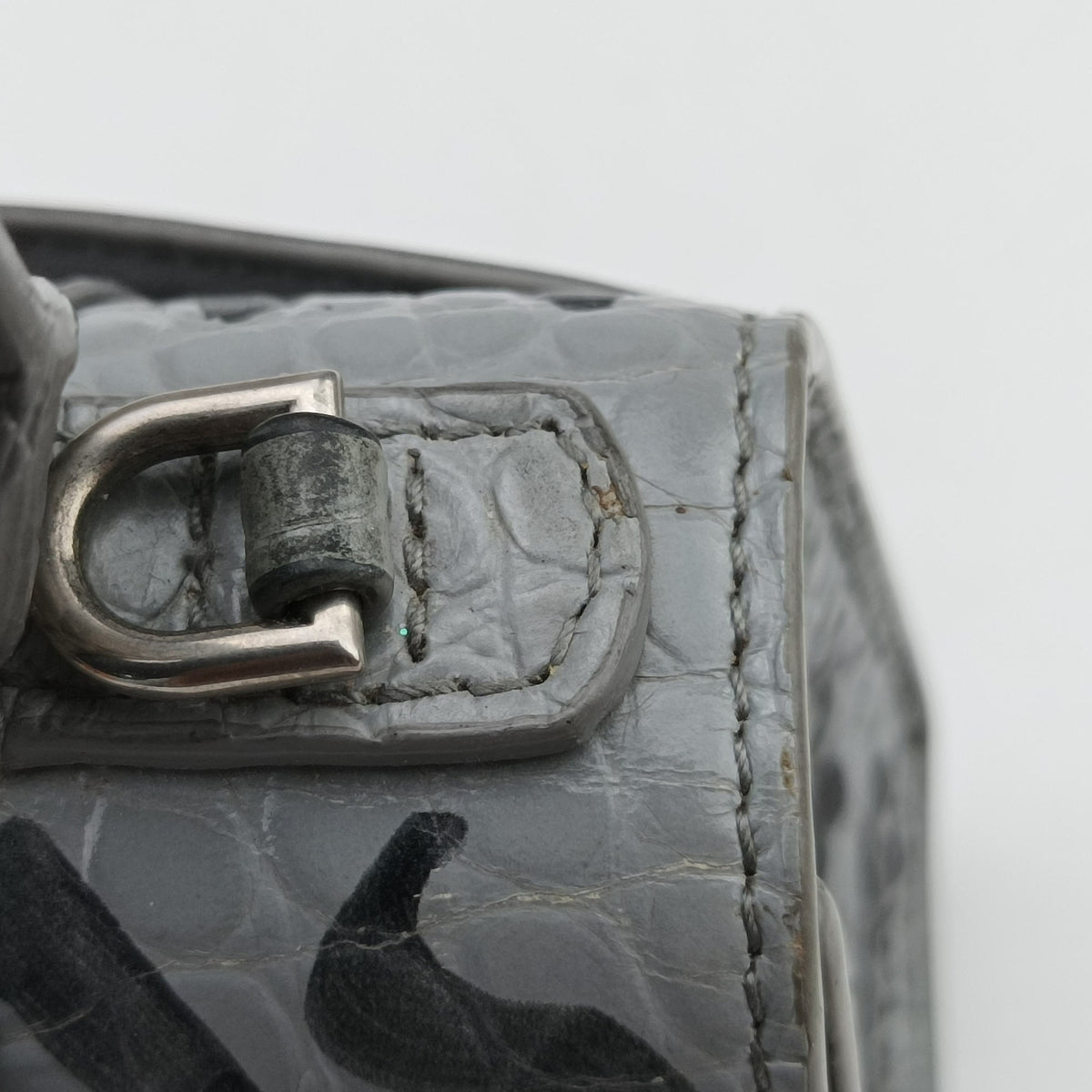 Pre-owned Balenciaga Hourglass Graffiti Gray×Black Leather  shoulderbag | stylenewstar
