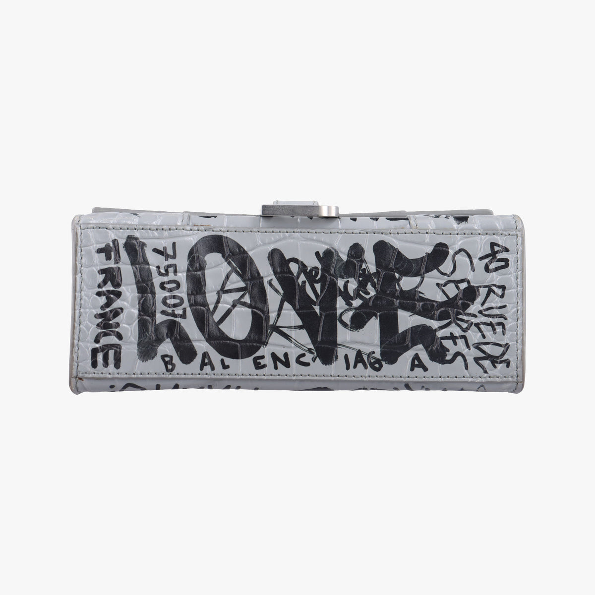 Pre-owned Balenciaga Hourglass Graffiti Gray×Black Leather  shoulderbag | stylenewstar