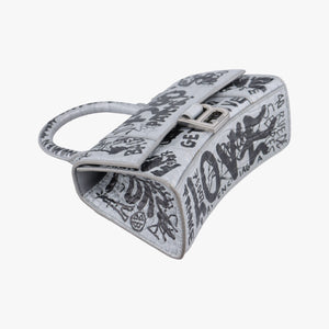 Pre-owned Balenciaga Hourglass Graffiti Gray×Black Leather  shoulderbag | stylenewstar