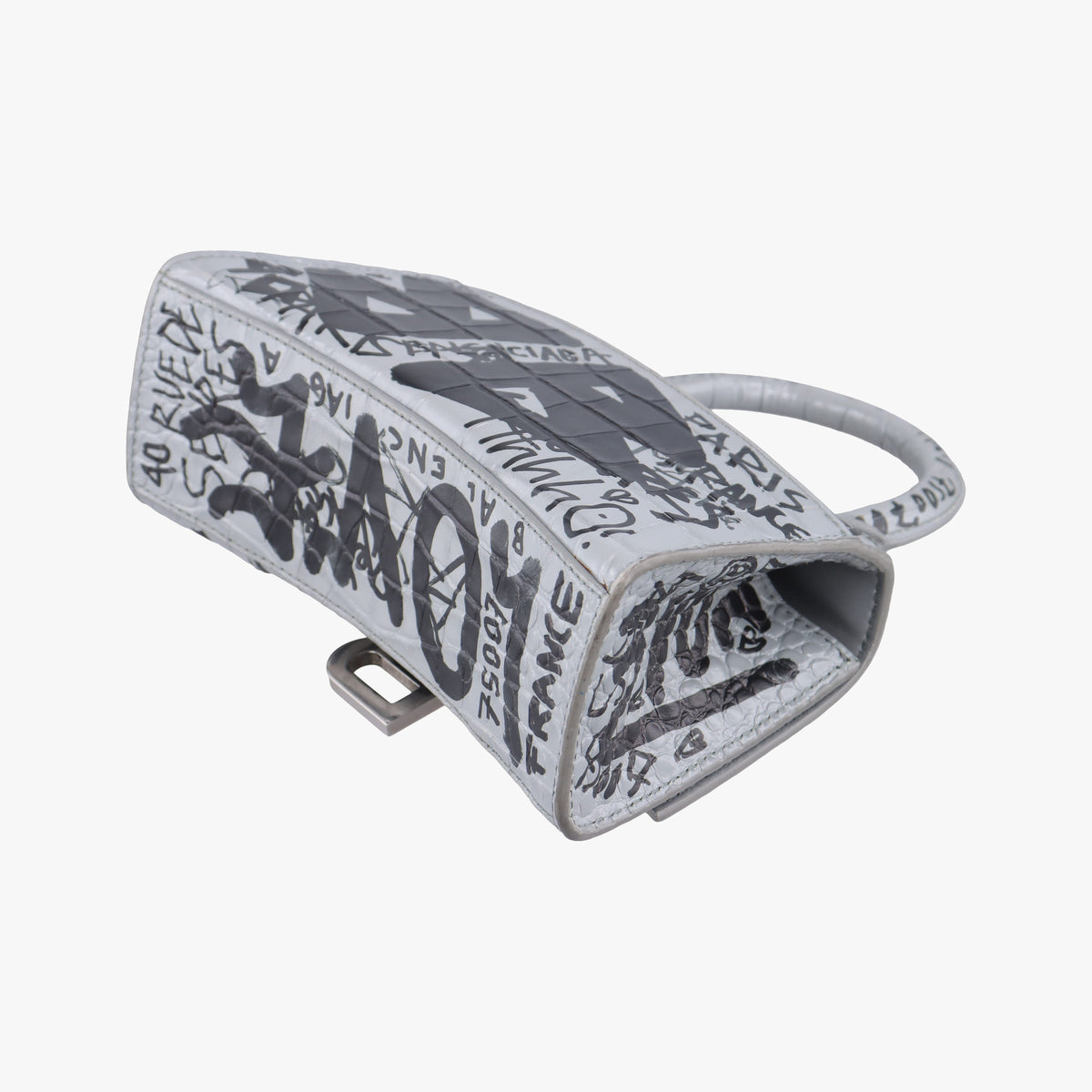 Pre-owned Balenciaga Hourglass Graffiti Gray×Black Leather  shoulderbag | stylenewstar